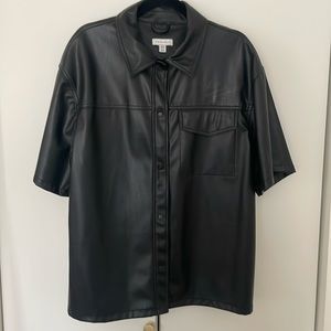 Topshop Faux Leather Shirt Jacket with Snaps